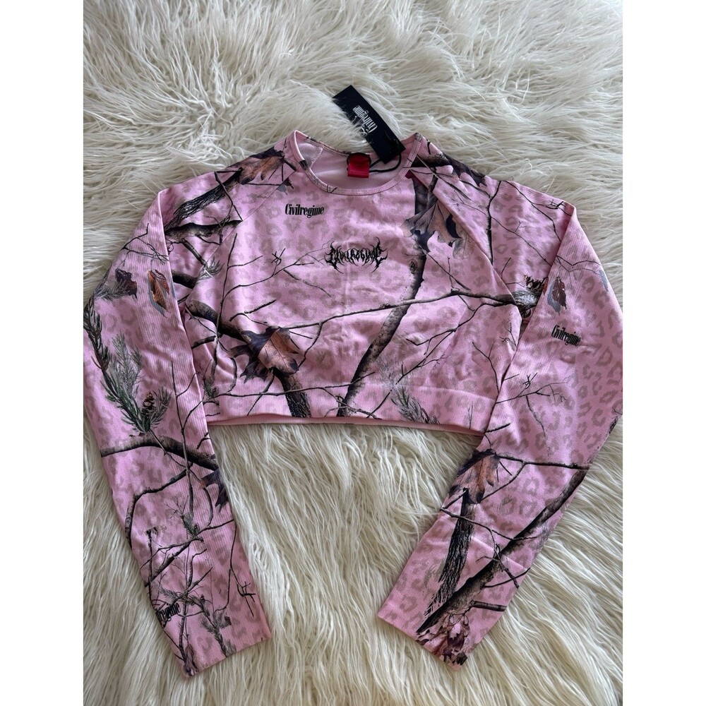 Civil Regime Concrete Forest Seamless Top Baby Pink Real Leopard Camo XL - Picture 3 of 12